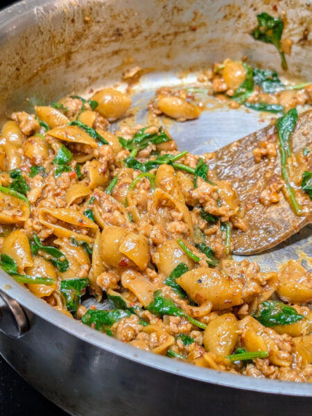 Pork Sausage Pasta in a pan