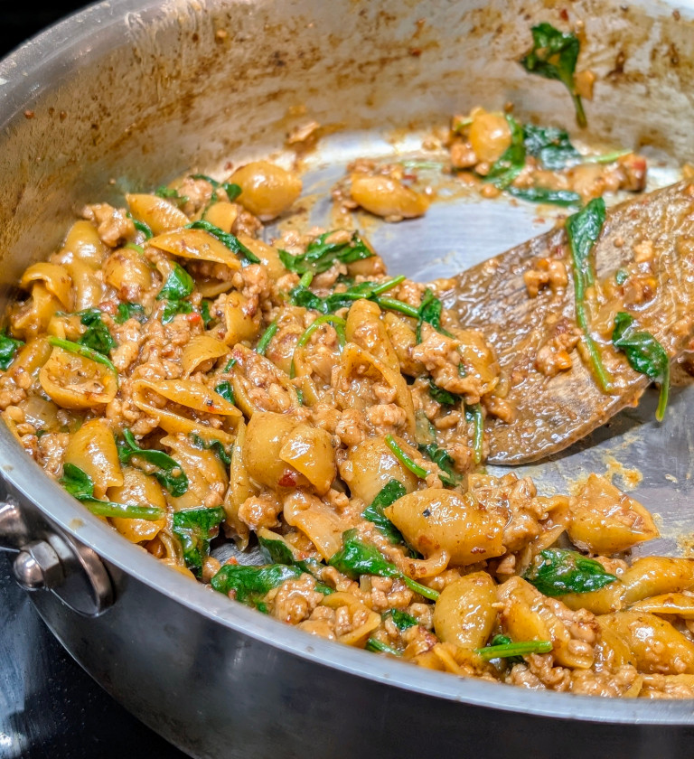 Pork Sausage Pasta in a pan